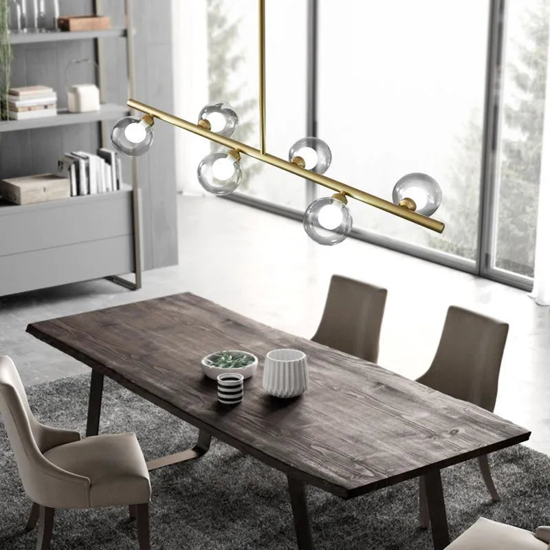 Zesty linjär pendellampa — nordisk design, 5 eller 6 ljuskällor, svart eller guld