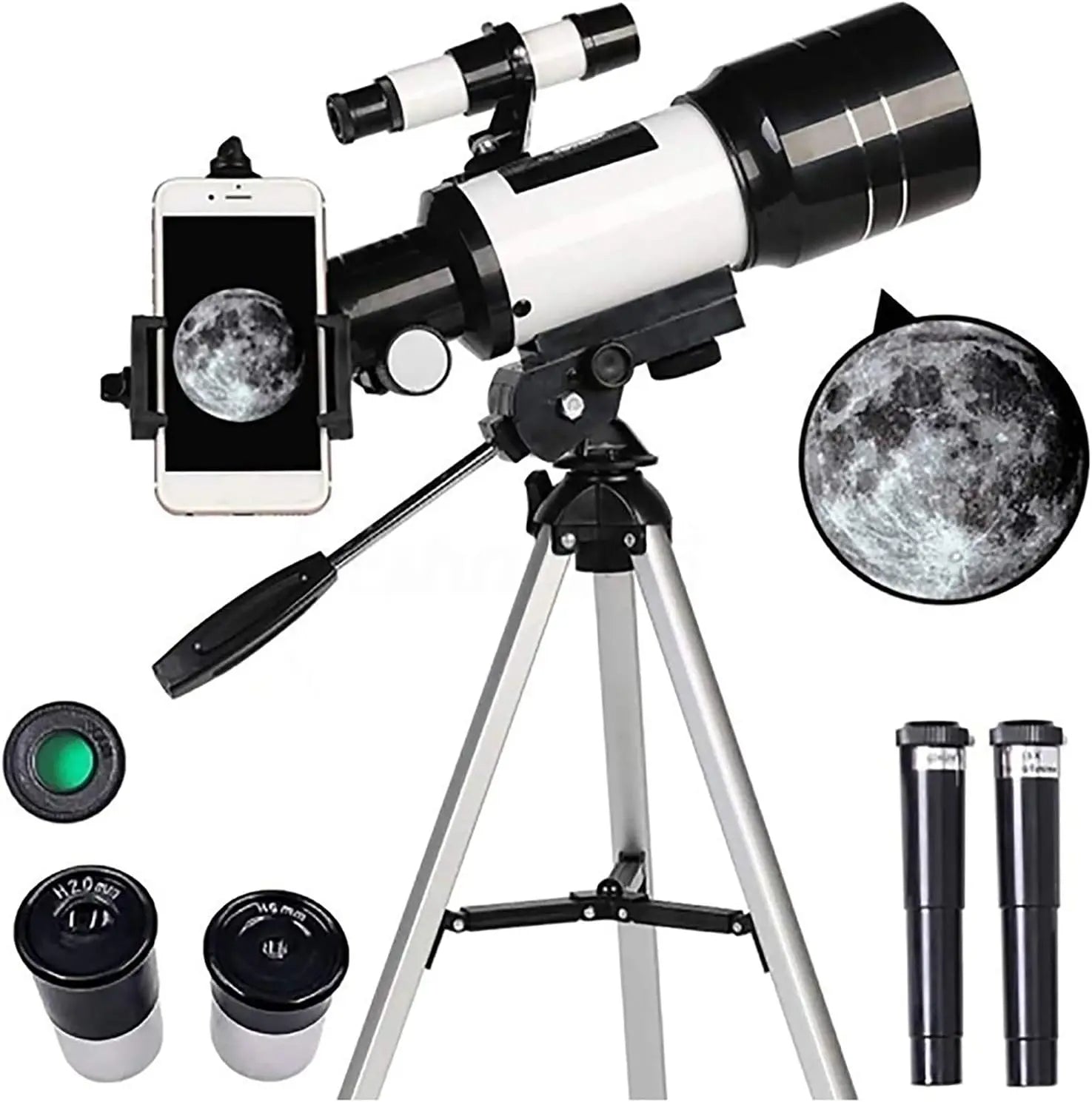 Professionelles astronomisches Teleskop – Mondbeobachtung mit Tischstativ – 150x Zoom