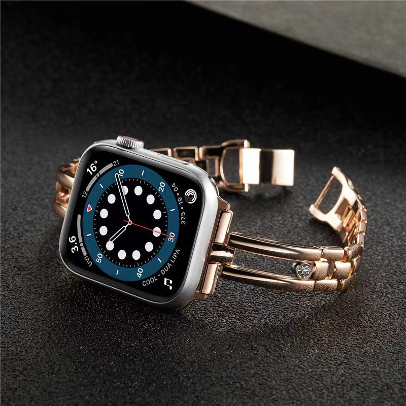 Cinturino per orologio cavo rotondo in metallo con diamanti per Apple Watch