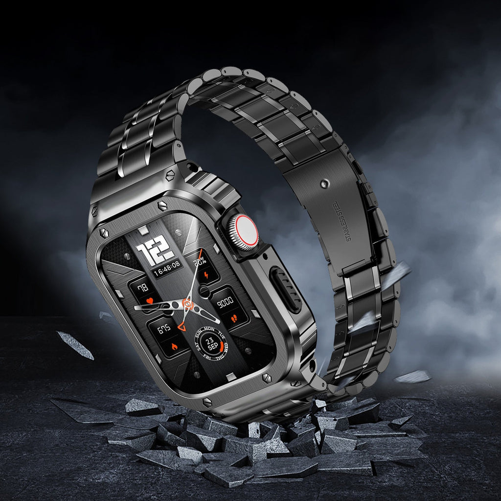 带表壳的不锈钢表带，适用于苹果手表