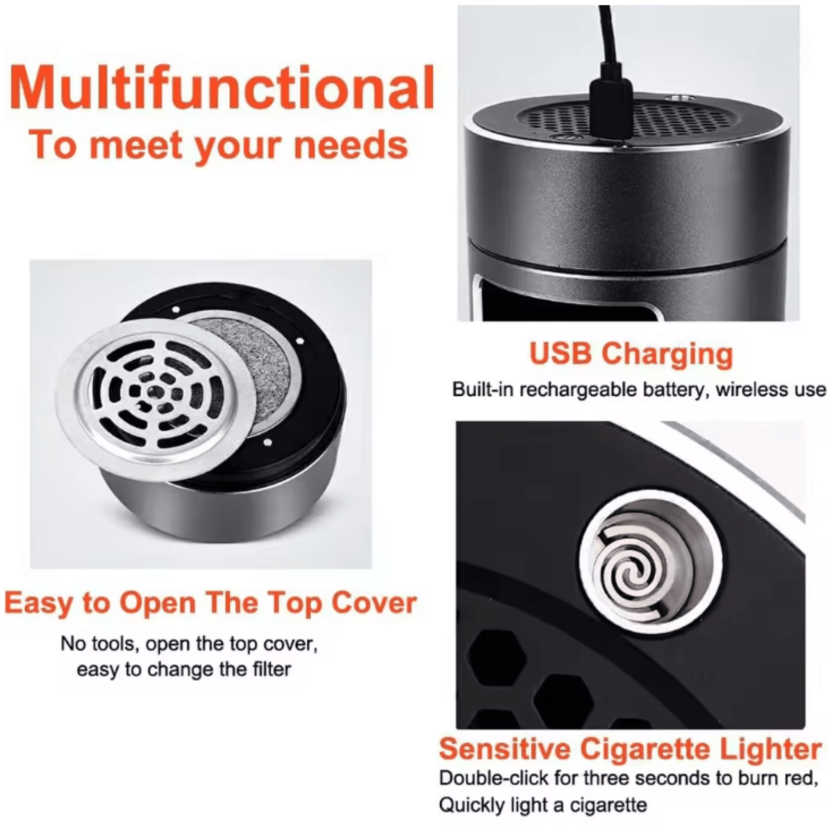 AirNova Portable Smokeless Ashtray For On The Go Smokers With HEPA Filter USB Battery