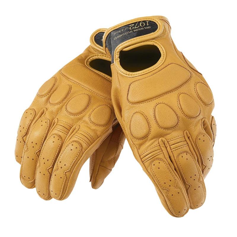 Guanti da motociclista in pelle bovina vintage 1972 - Touchscreen e protettivi