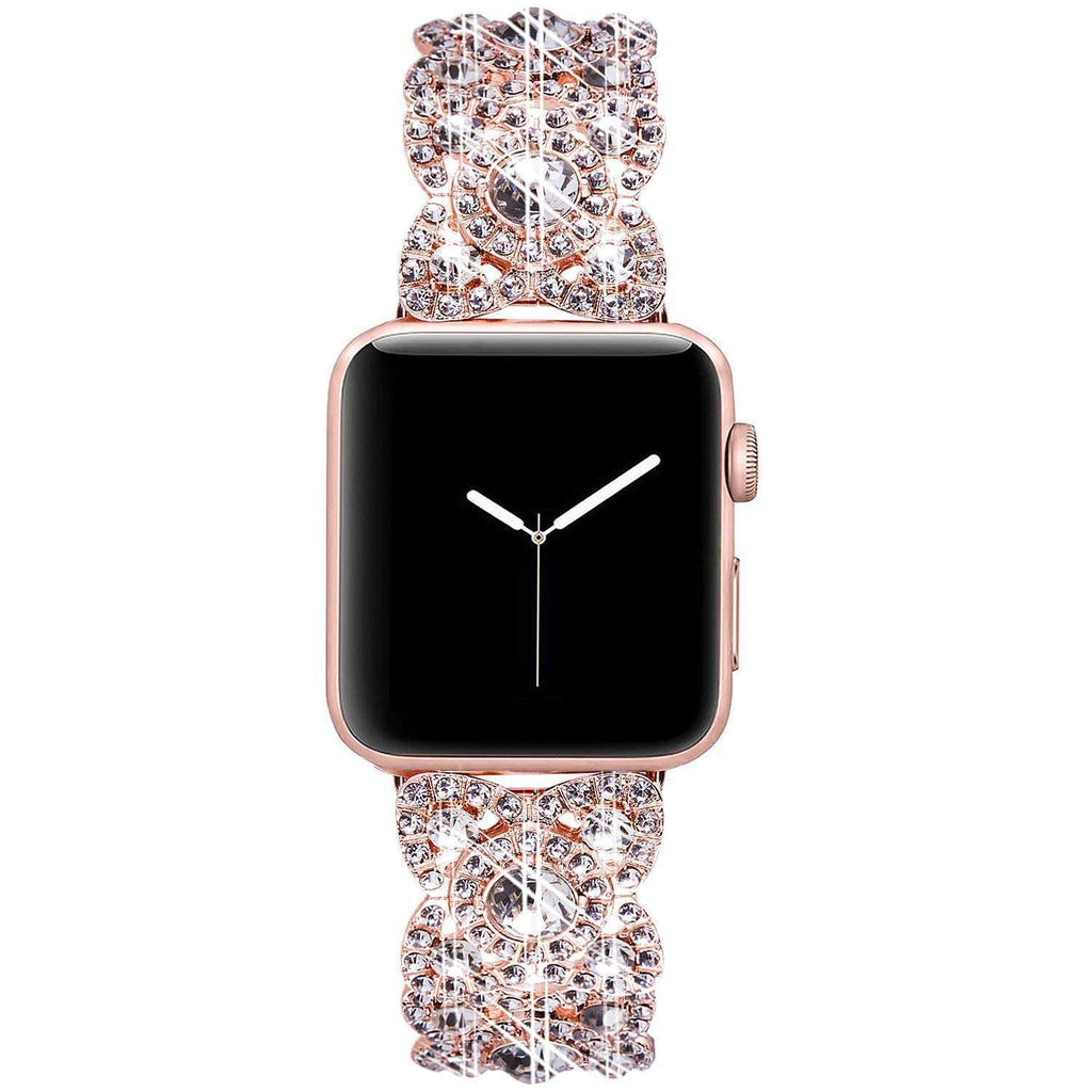 Pulseira de Metal com Diamantes e Flor para Apple Watch