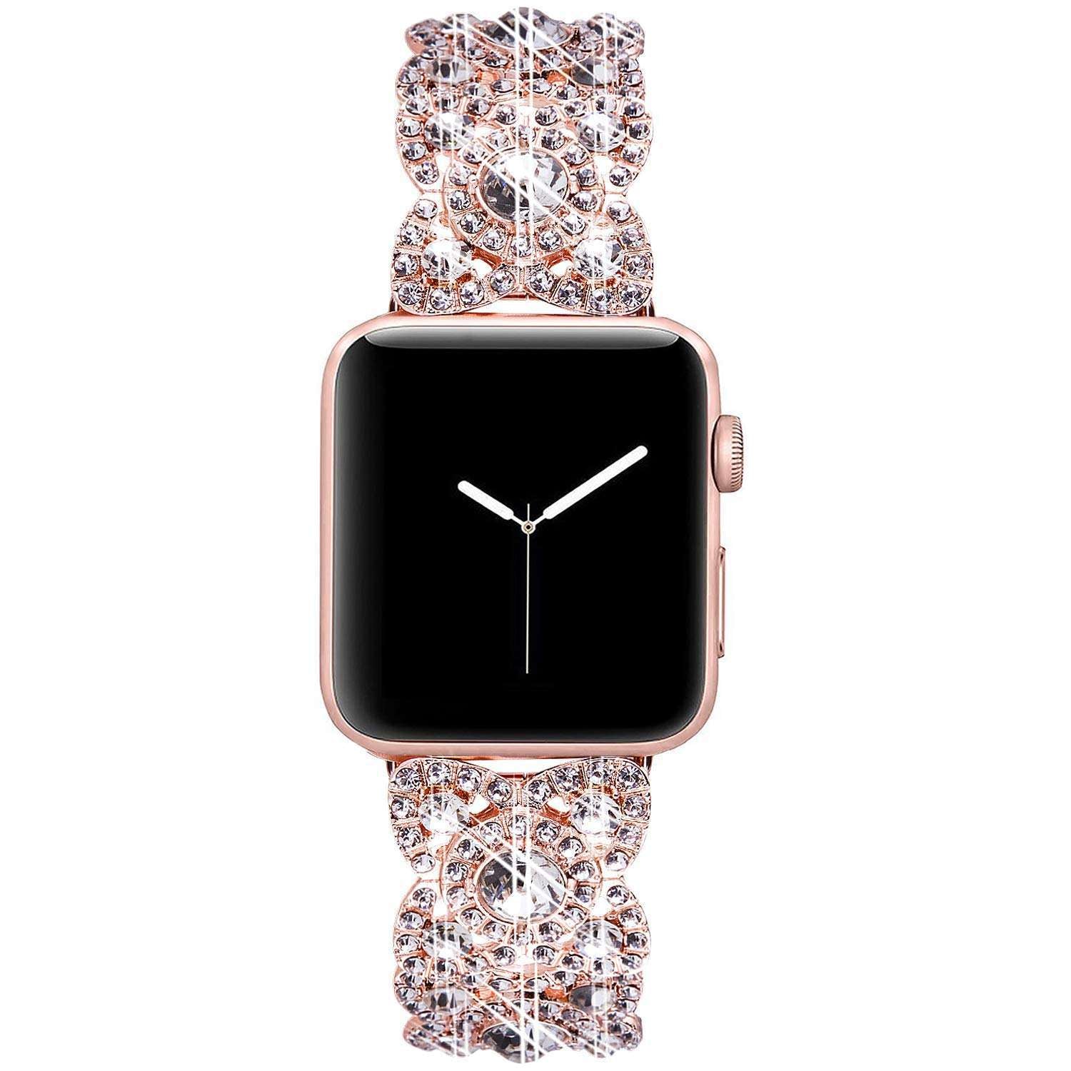 Pulseira de Metal com Diamantes e Flor para Apple Watch