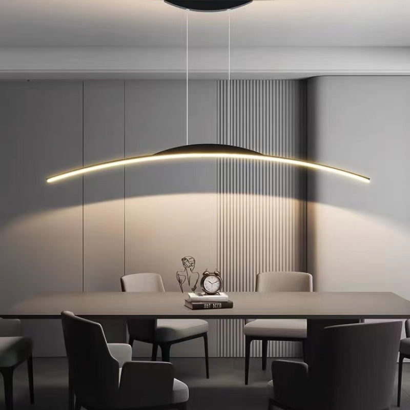 Floa Minimalist Linear Pendant Light — Remote Control, Metal Arc Design