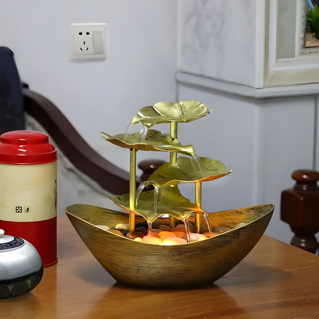 Aquaura - Fontana da tavolo con luci LED e foglie rilassanti