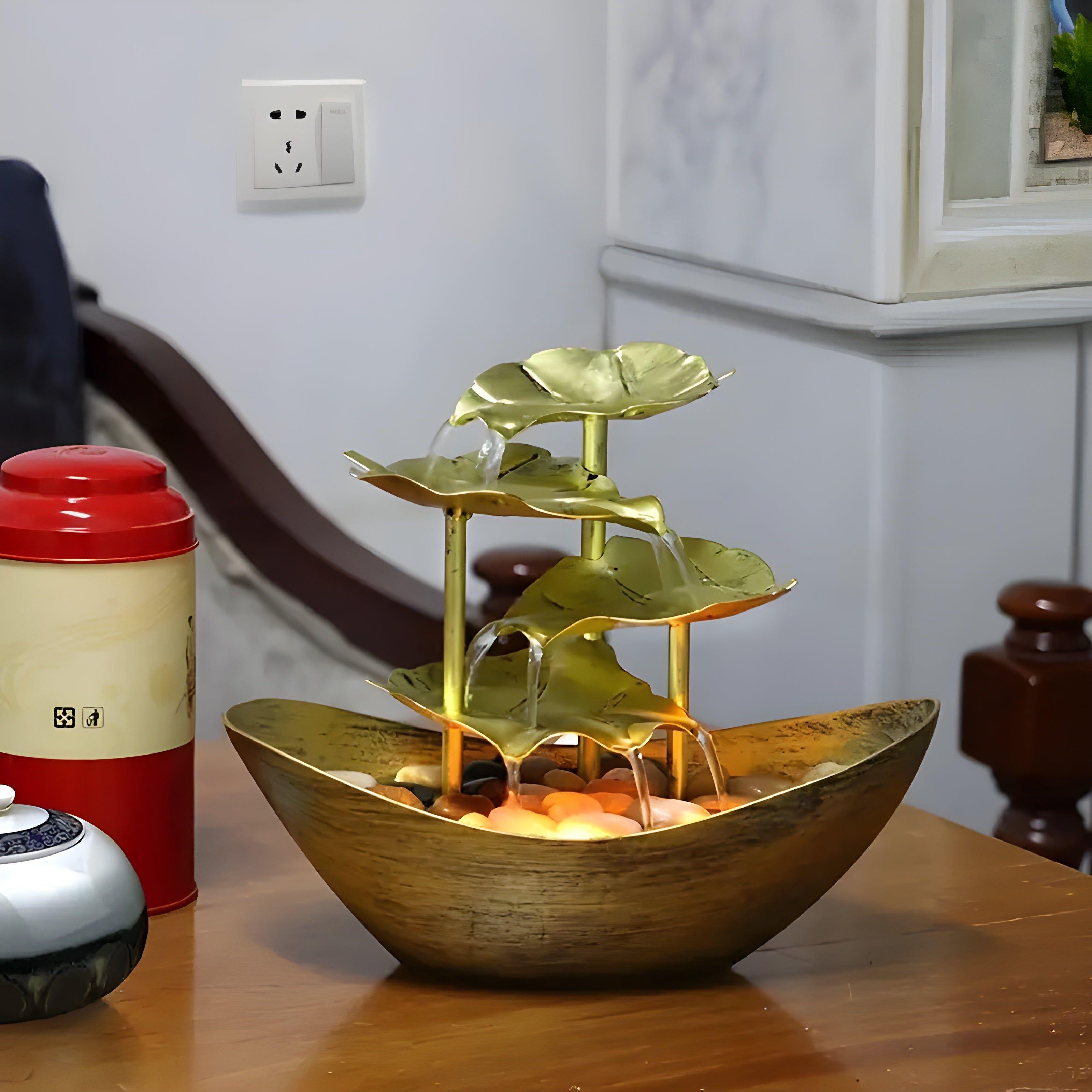 Aquaura - Fontana da tavolo con luci LED e foglie rilassanti