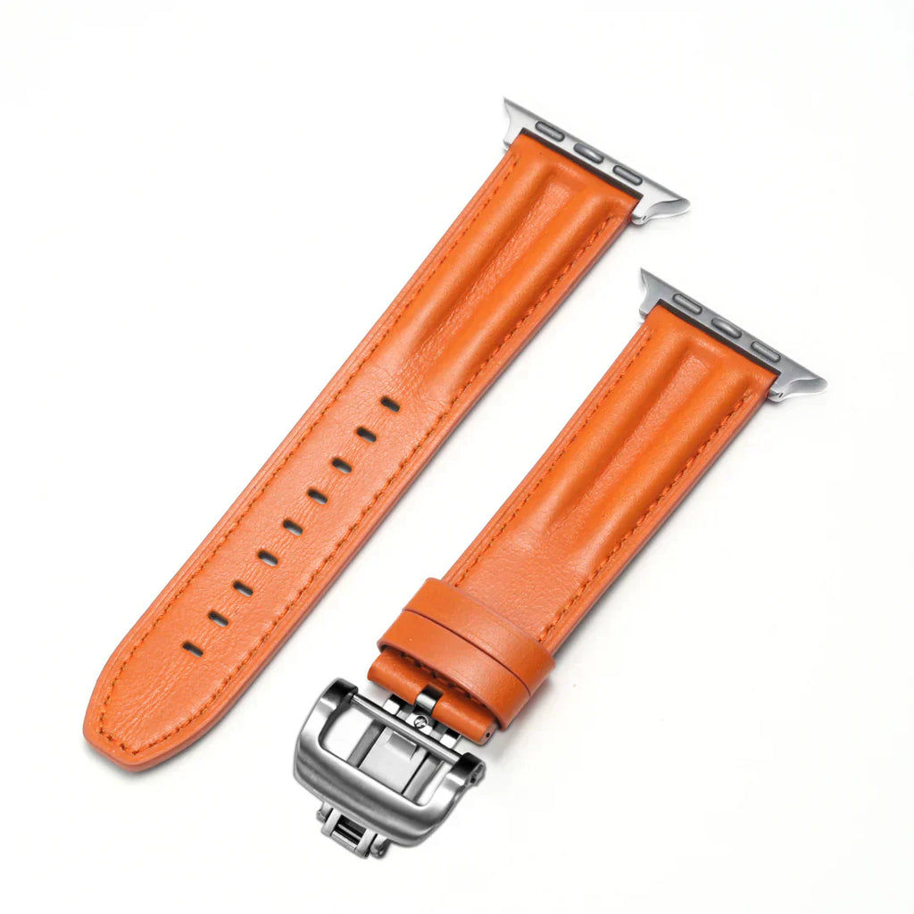 سوار جلدي فاخر بحلقة فراشة مزخرفة لساعة آبل