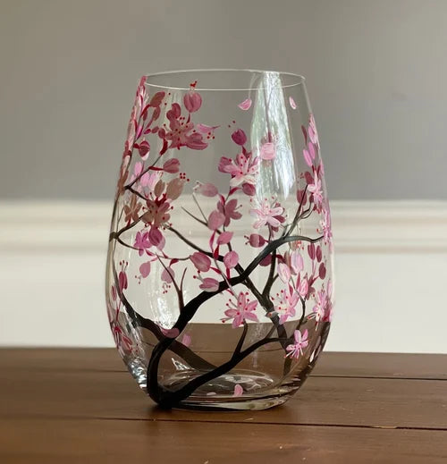 Verres à vin Arbre des quatre saisons - peinture à la main artistique