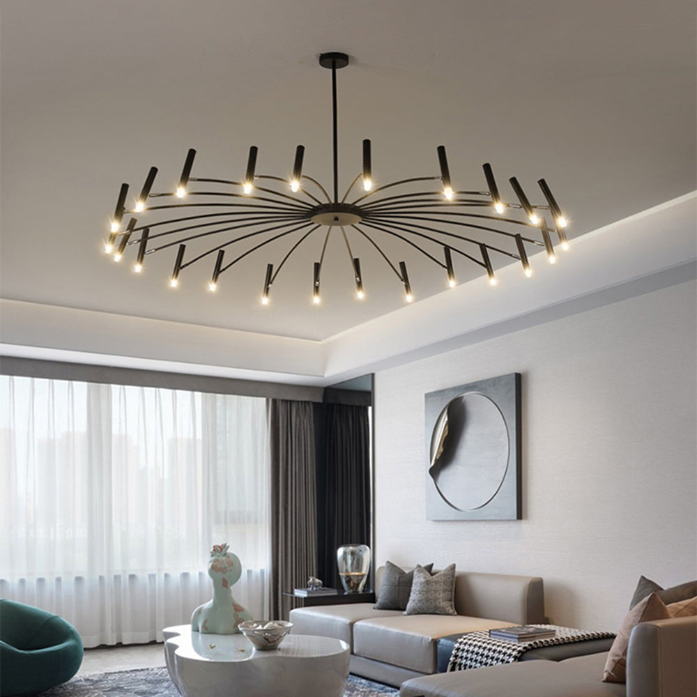 Arisha Modern Linear Metal Chandelier — Multi-Head Blown Design