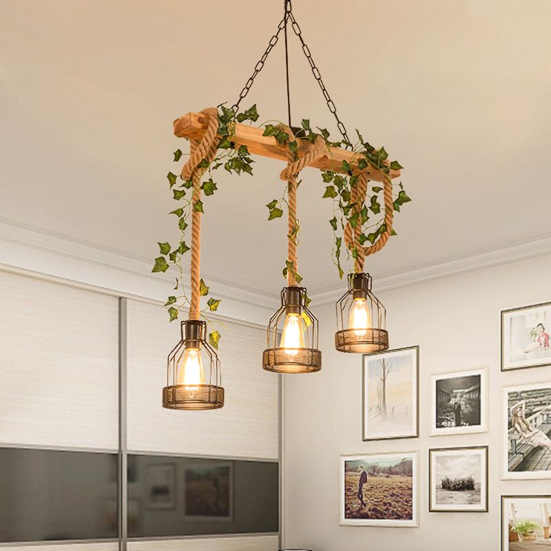 Suspension grillagée Epoch à 3/5 ampoules - luminaire vintage de style maison de campagne sur poutre en bois