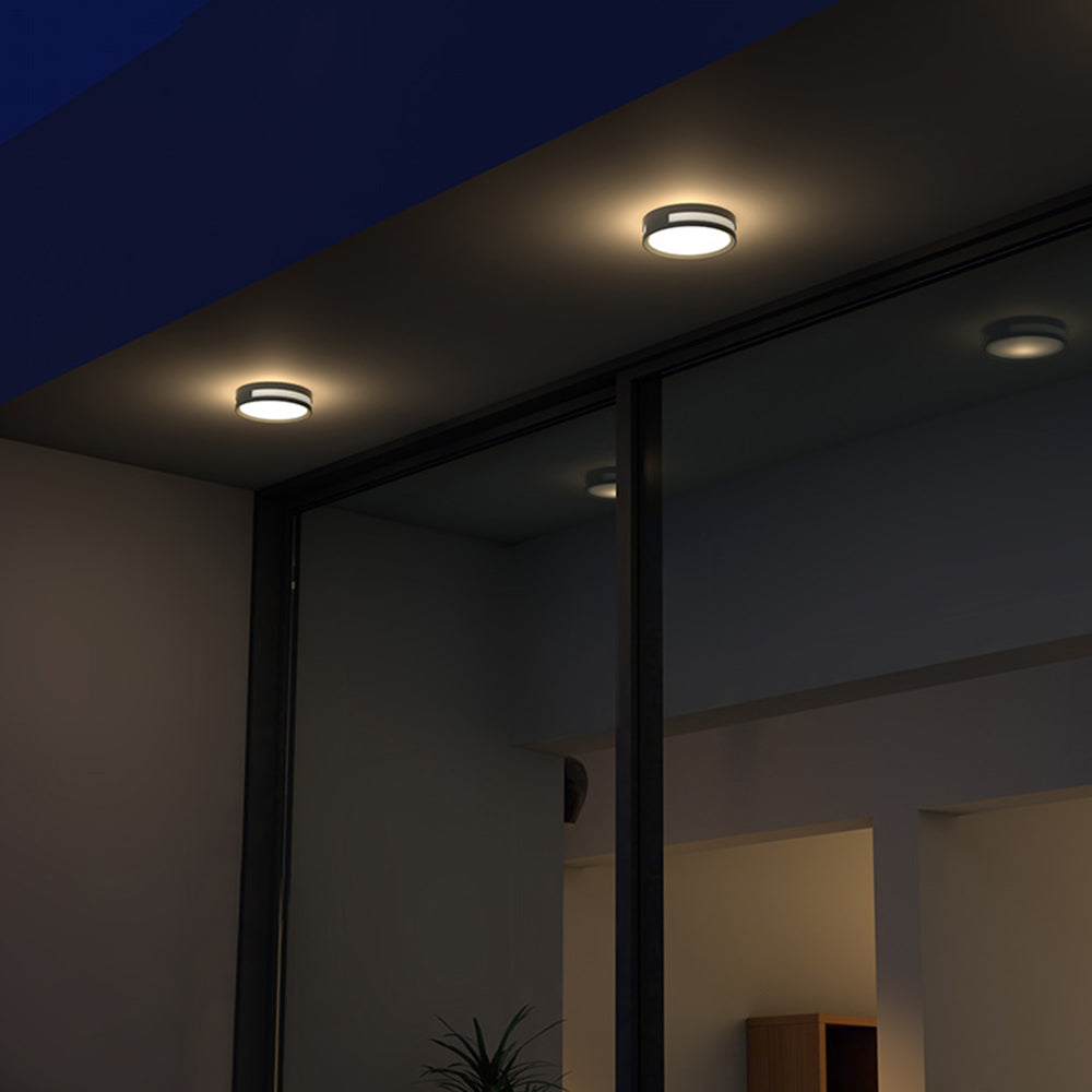 Ray モダンラウンドメタルウォールランプ — IP65防水、電球付き、暖色LED、ブラック