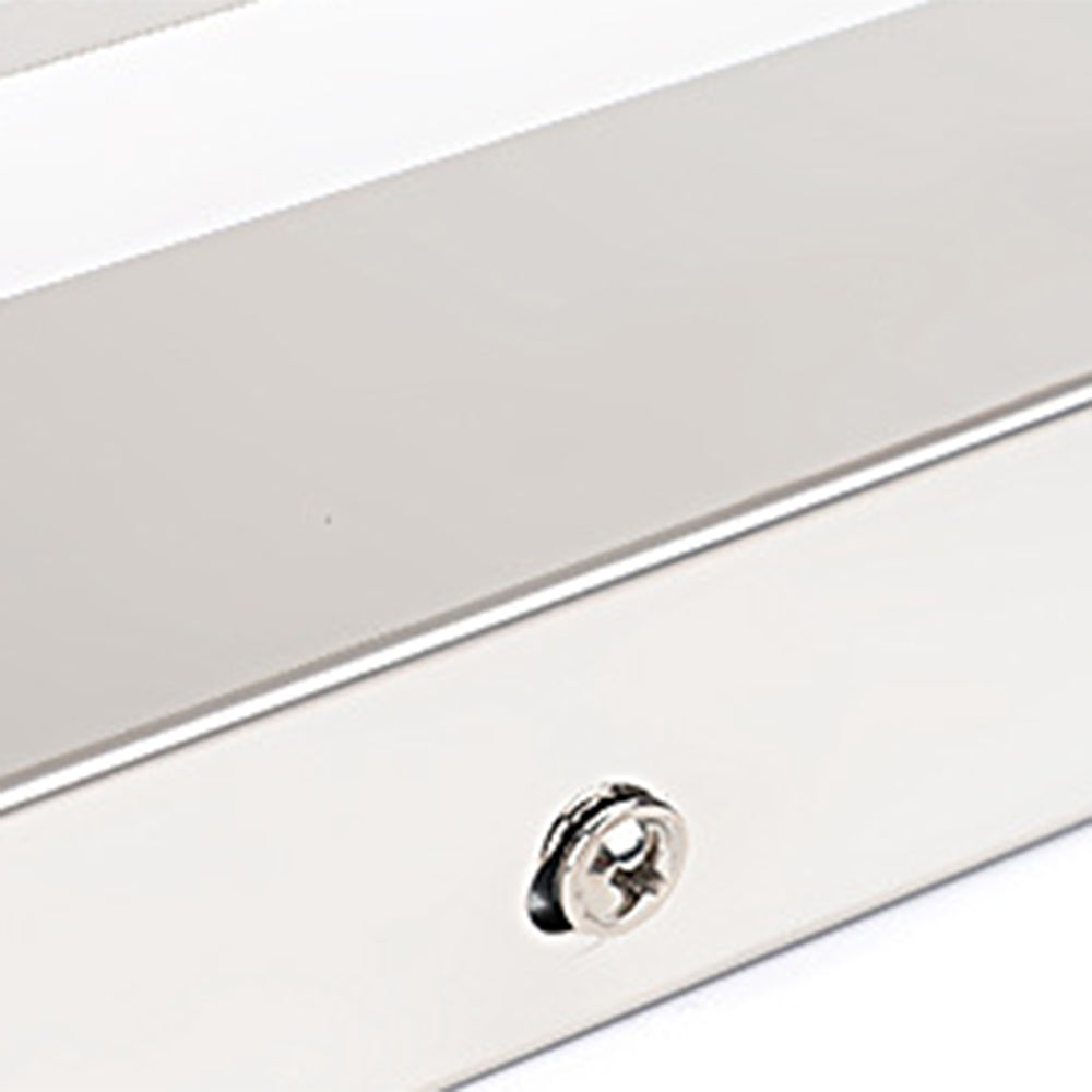 Lampada da parete moderna Arisha per toeletta, rettangolare, bianco argento, con frontale a specchio