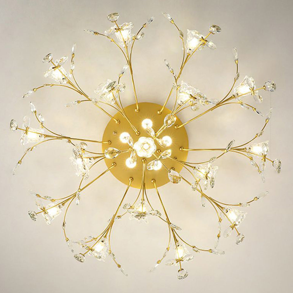Arisha Art Deco Elegant Golden Crystal Flower Flush Mount Ceiling Light - Neutralighting