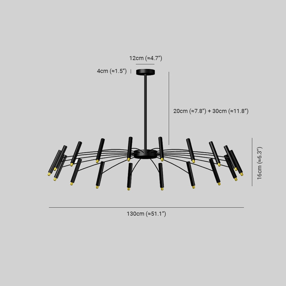Arisha Modern Linear Metal Chandelier — Multi-Head Blown Design