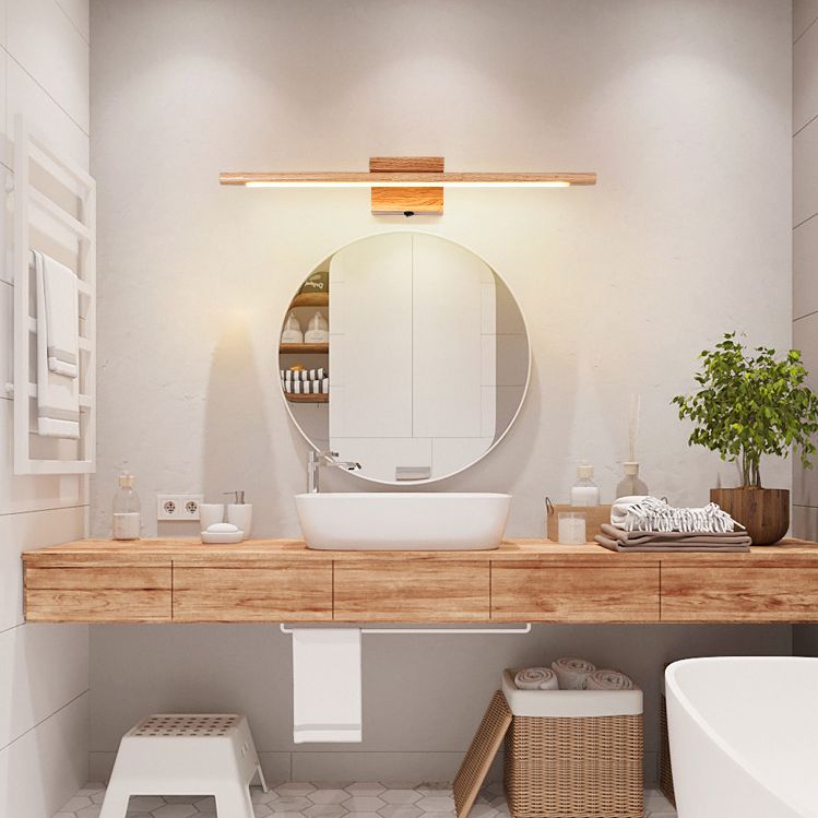 Muto Nature Wood Linear Mirror Front Vanity Wall Lamp — IP44 Hardwire, Warm Cold Light