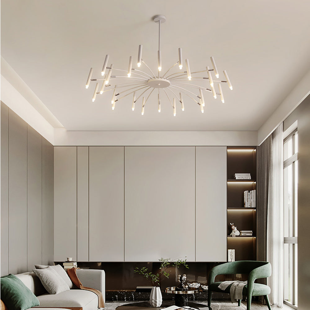 Arisha Modern Linear Metal Chandelier — Multi-Head Blown Design