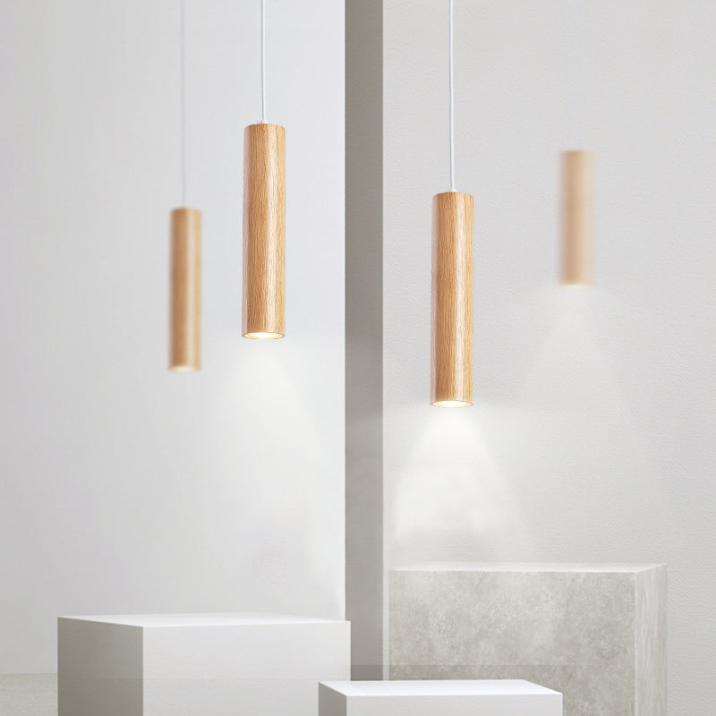 Suspension cylindrique en bois Muto — ampoule LED blanc chaud incluse
