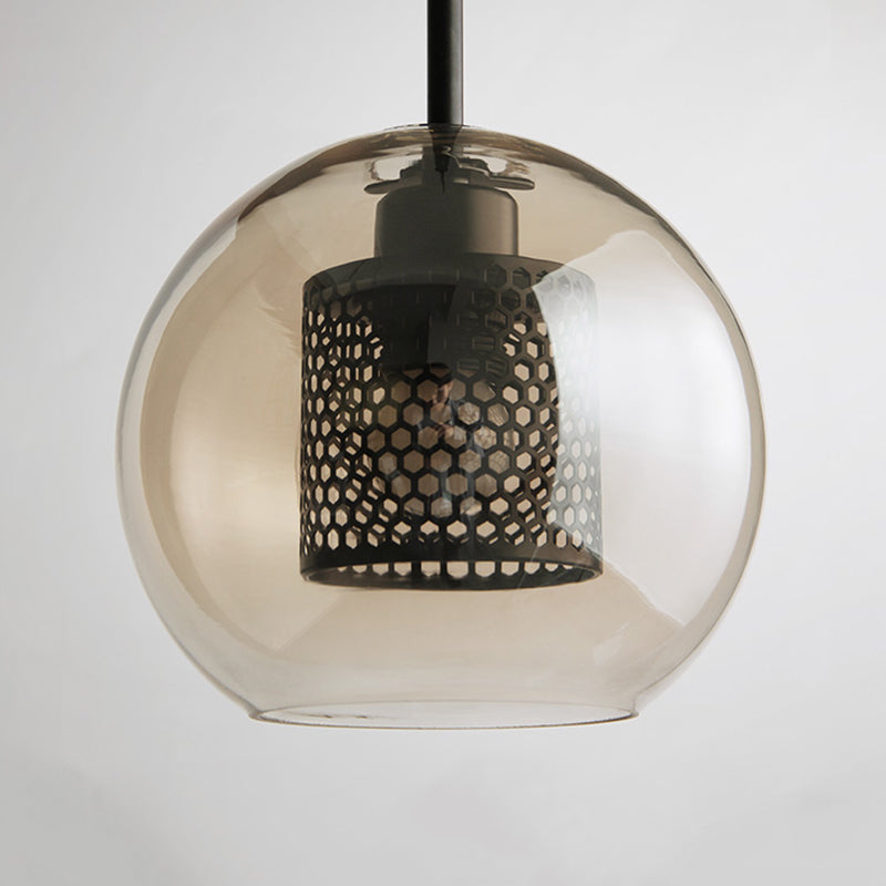 Hessa Contemporary Golden Pendant Light — Glass Globe and Cylindric Shape