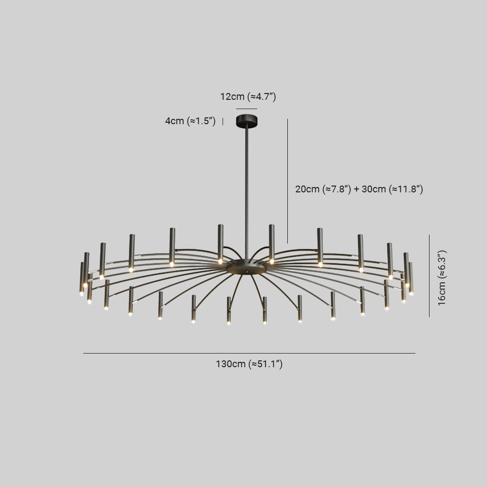 Arisha Modern Linear Metal Chandelier — Multi-Head Blown Design