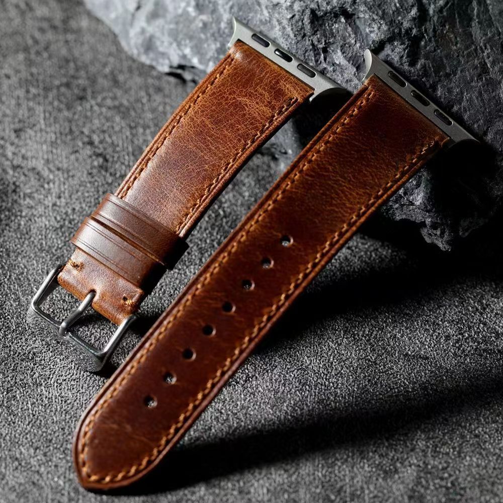 Curea din piele maro nuc pentru Apple Watch