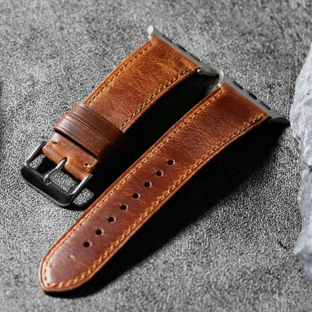 Curea din piele maro nuc pentru Apple Watch