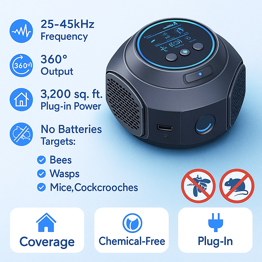 PulseGuard Penolak Lebah dan Tebuan Ultrasonik, Liputan 360 Darjah