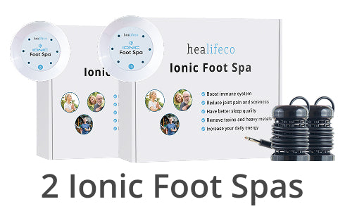 Two ionic foot spa sets with boxes and ionizer arrays