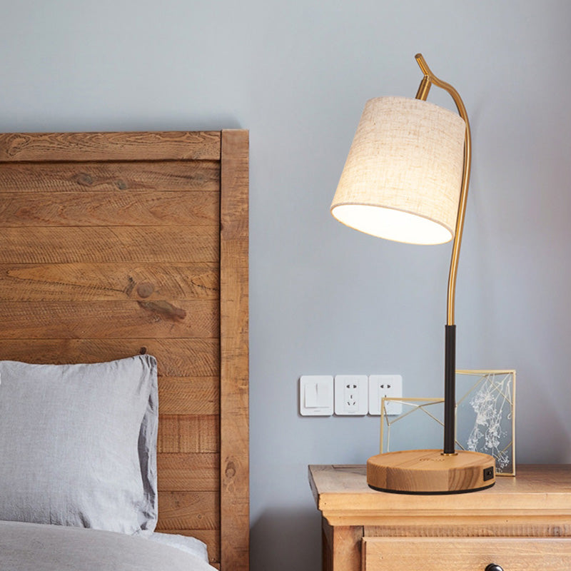 桶形床头柜灯 布艺 1灯 简约台灯 带鹅颈臂