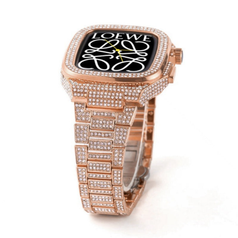 Luxuriöses Metall CrystalDiamond Gehäuse Armband für Apple Watch-44/45mm