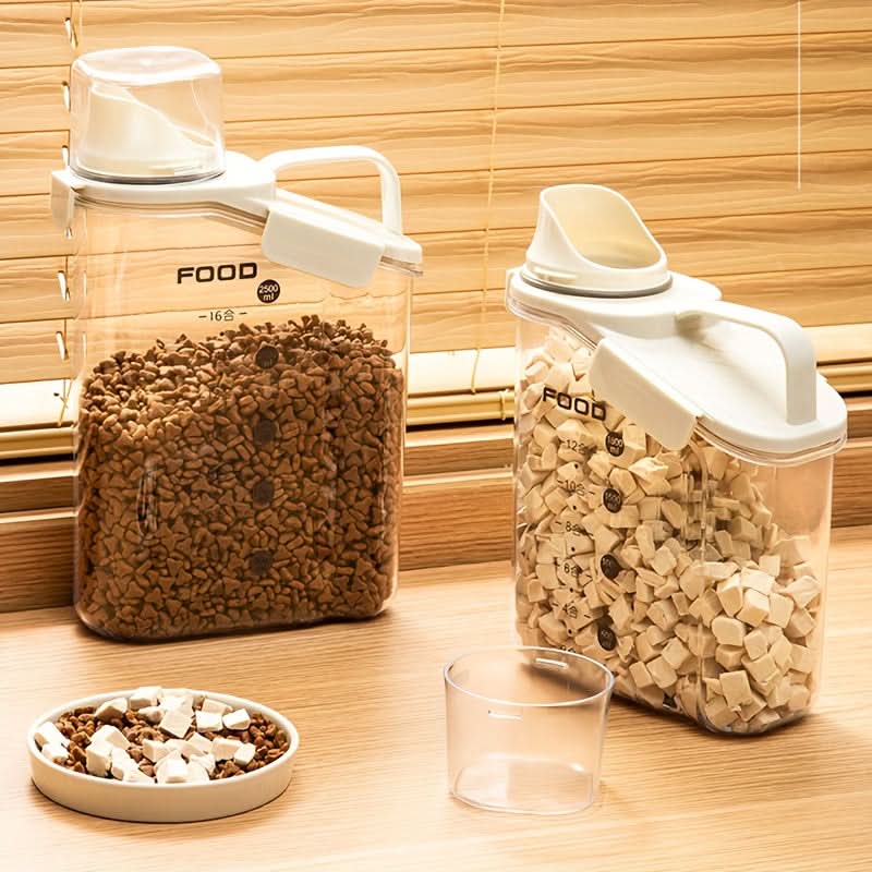 Almacenamiento sellado KibbleGuard para alimento seco de perros y gatos, con taza medidora