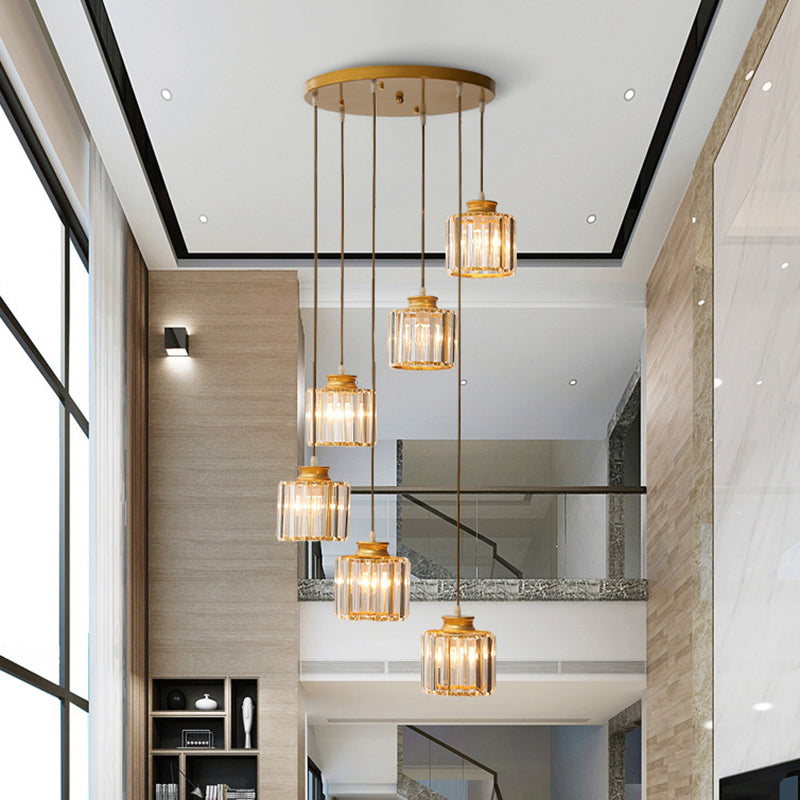 Lyraelle Cylinder Pendant Lamp With Crystal Detailing In Black Gold Finish