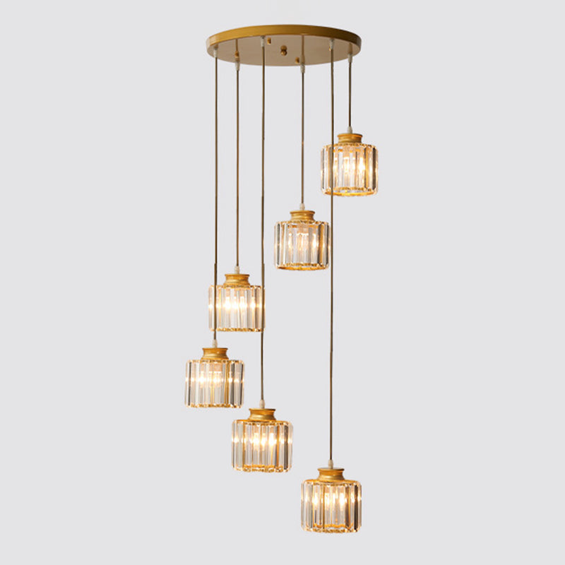 Lyraelle Cylinder Pendant Lamp With Crystal Detailing In Black Gold Finish