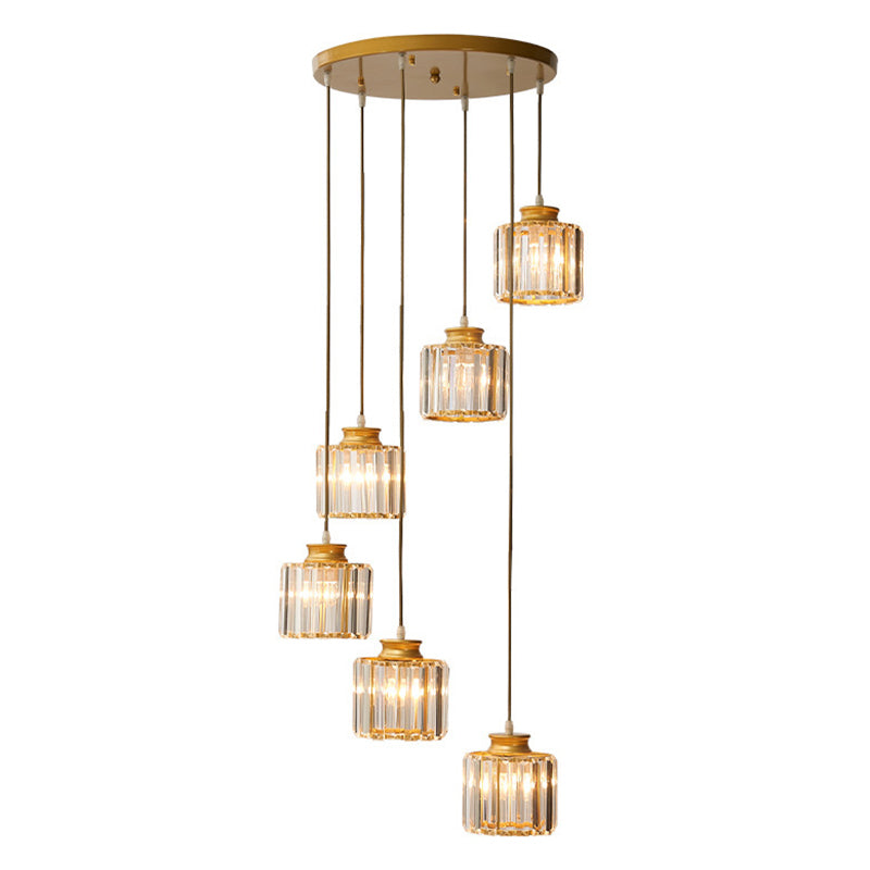 Lyraelle Cylinder Pendant Lamp With Crystal Detailing In Black Gold Finish