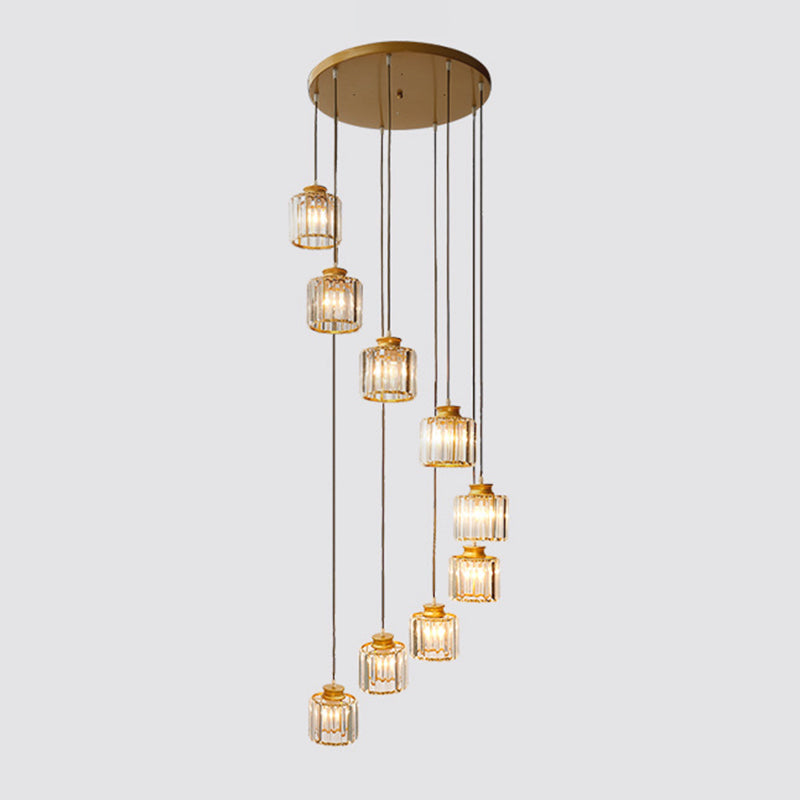 Lyraelle Cylinder Pendant Lamp With Crystal Detailing In Black Gold Finish