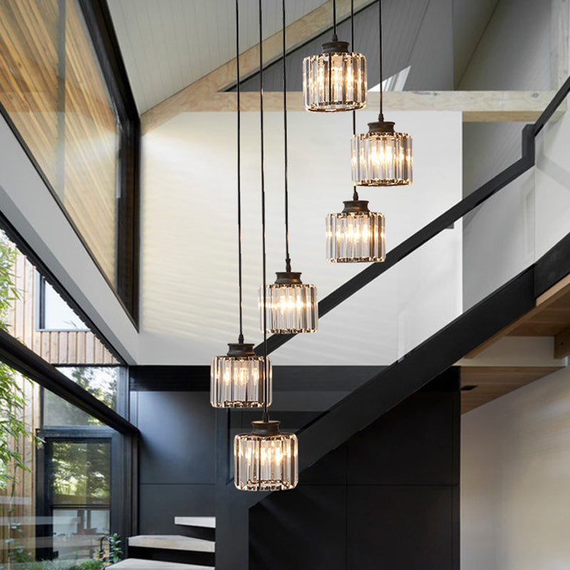 Lyraelle Cylinder Pendant Lamp With Crystal Detailing In Black Gold Finish