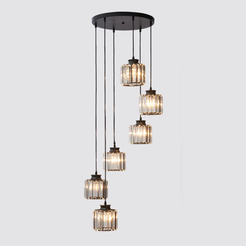 Lyraelle Cylinder Pendant Lamp With Crystal Detailing In Black Gold Finish