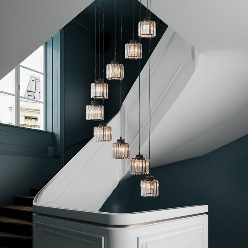 Lyraelle Cylinder Pendant Lamp With Crystal Detailing In Black Gold Finish