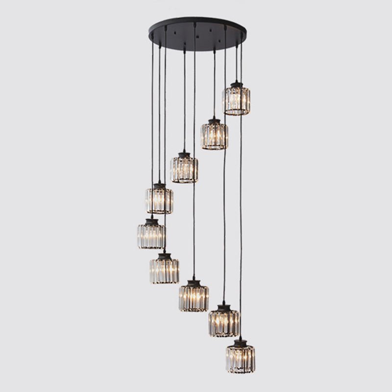 Lyraelle Cylinder Pendant Lamp With Crystal Detailing In Black Gold Finish