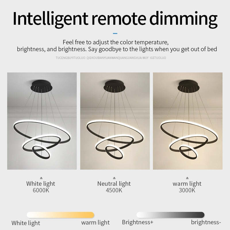 Zin Modern Ring Pendant Light — DImmable Ceiling Fixture, 2/3/4 Rings