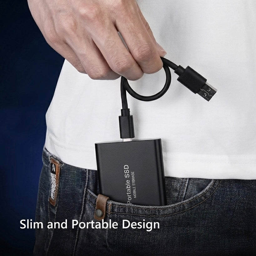Portabel SSD - 2TB - 1050 MB/s - USB-C & USB 3.1 - Plug & Play - Svart, Blå & Röd