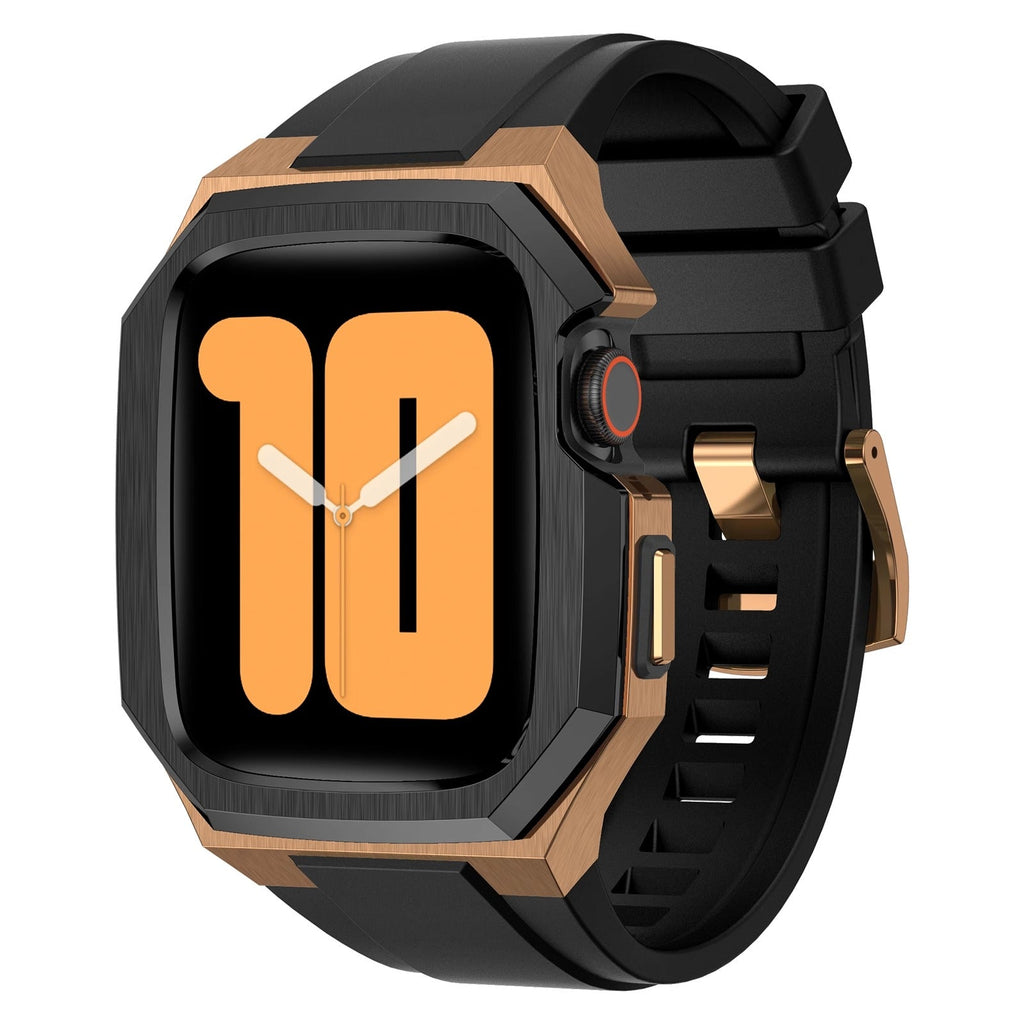 Rustfrit stål urkasse med gummirem til Apple Watch