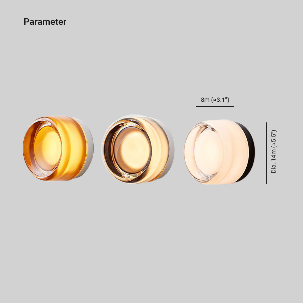 Ray moderne Mini-Trommelwandleuchte - Metallkonstruktion, schwarzes Gehäuse, transparenter Schirm