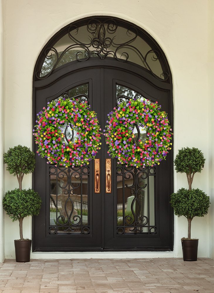 MeadowAura BloomWreath Ghirlanda Primaverile ed Estiva per Porta d'Ingresso con Accento Floreale e Rami di Vite
