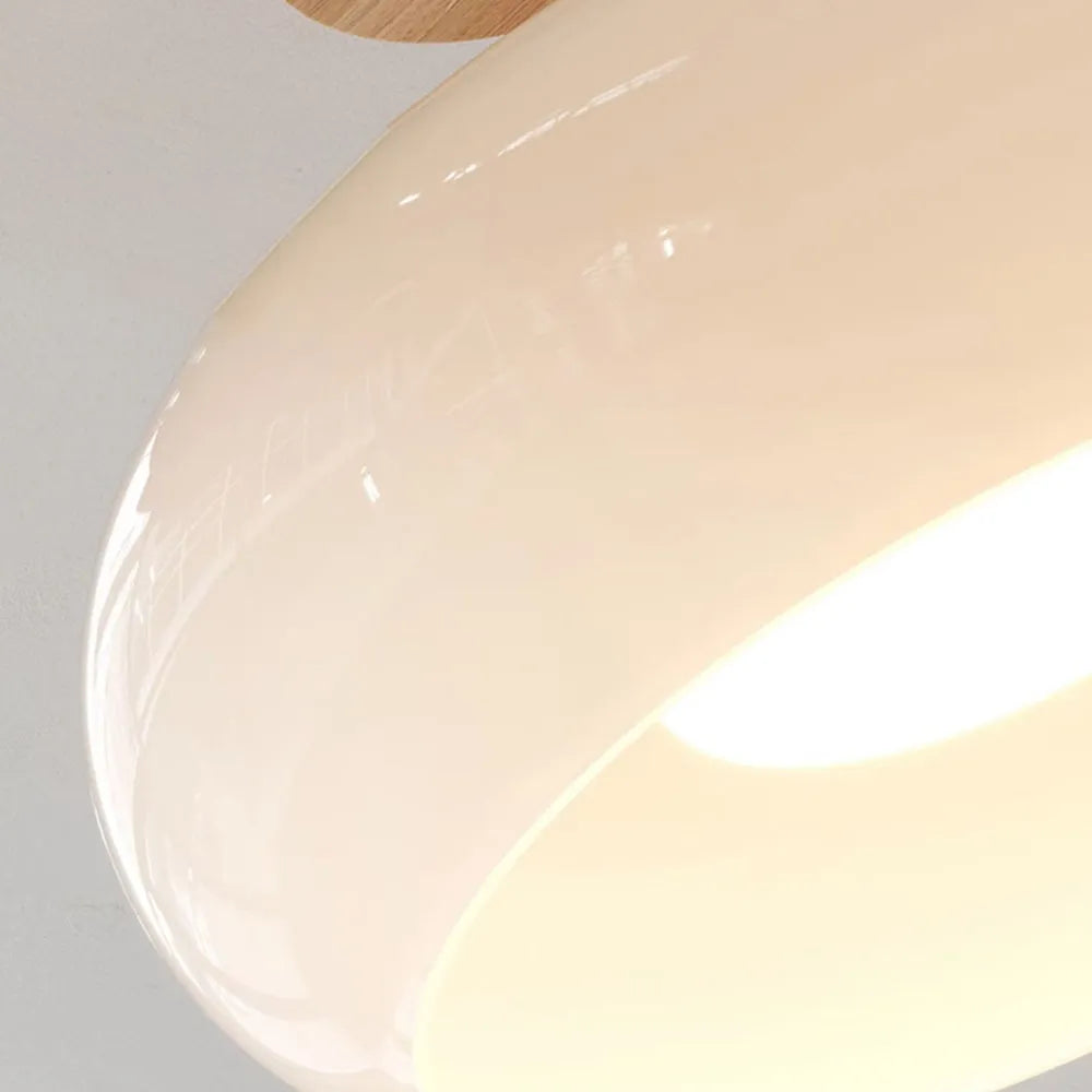Valentina Flush Mount Ceiling Light — Minimalist Wood and Glass, White/Orange