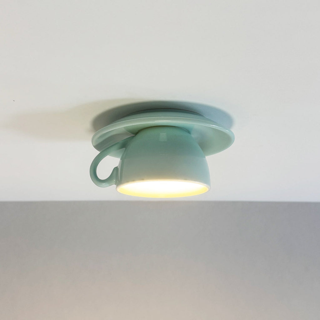 Plafonnier en céramique extra-plat Aria - design moderne en forme de tasse à café, câblage direct