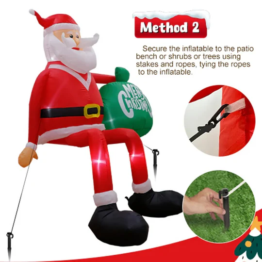 Giant 8 Foot LED Uppblåsbar Klättrande Tomte Premium Vattentät Utomhus Juldekoration