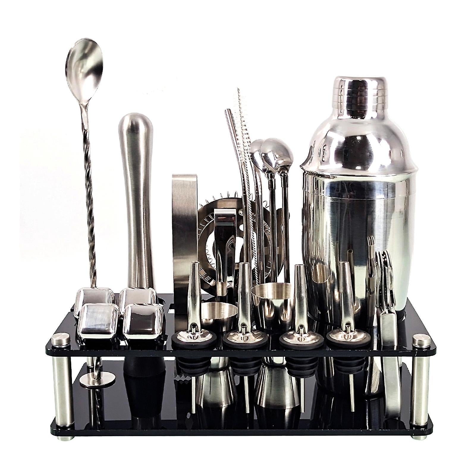 Ensemble de bar Aurora 23 pièces avec shaker à martini en acier inoxydable, support et accessoires