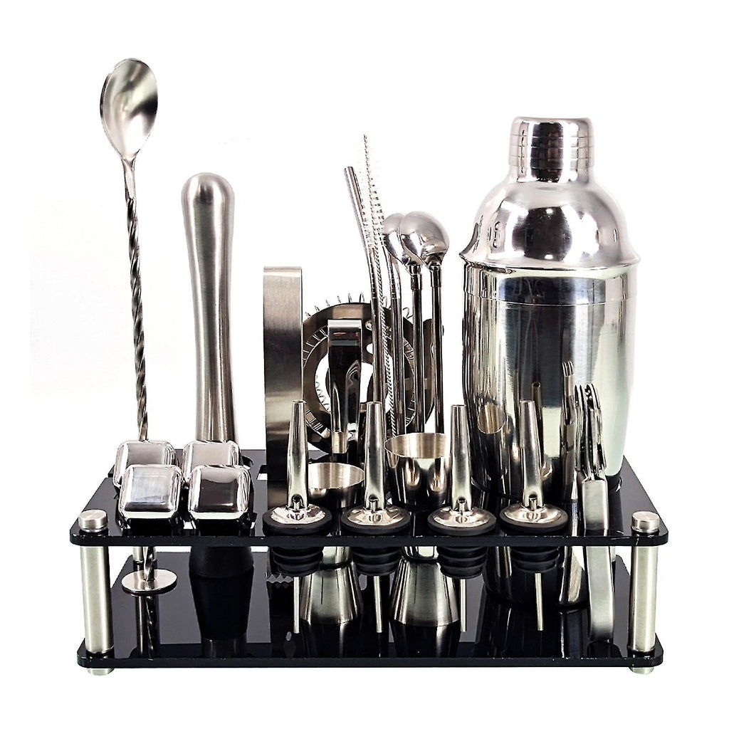 Ensemble de bar Aurora 23 pièces avec shaker à martini en acier inoxydable, support et accessoires