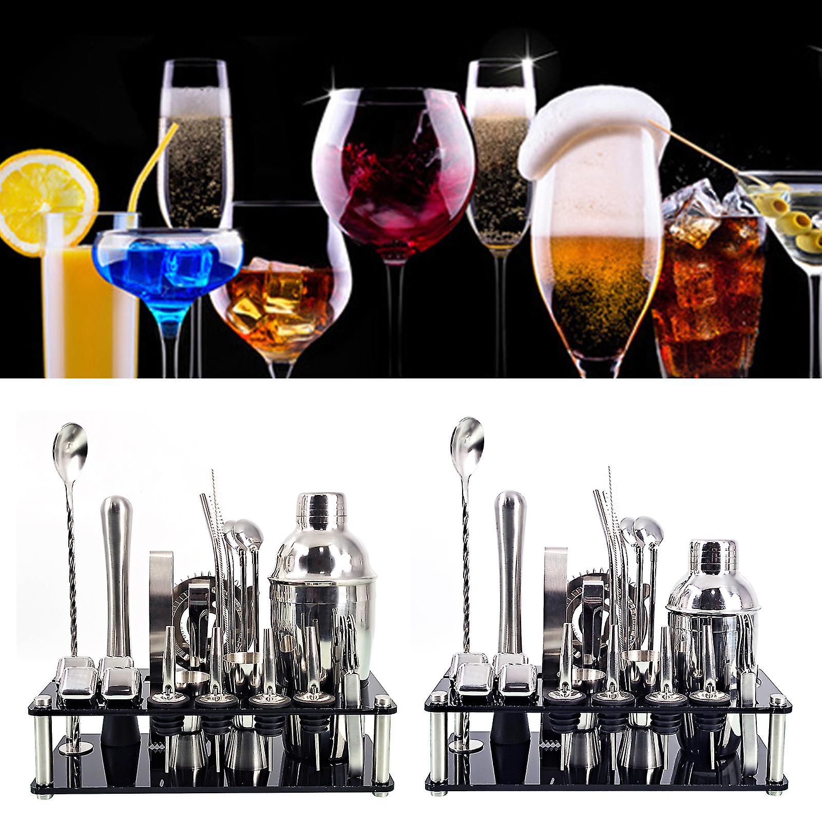 Ensemble de bar Aurora 23 pièces avec shaker à martini en acier inoxydable, support et accessoires